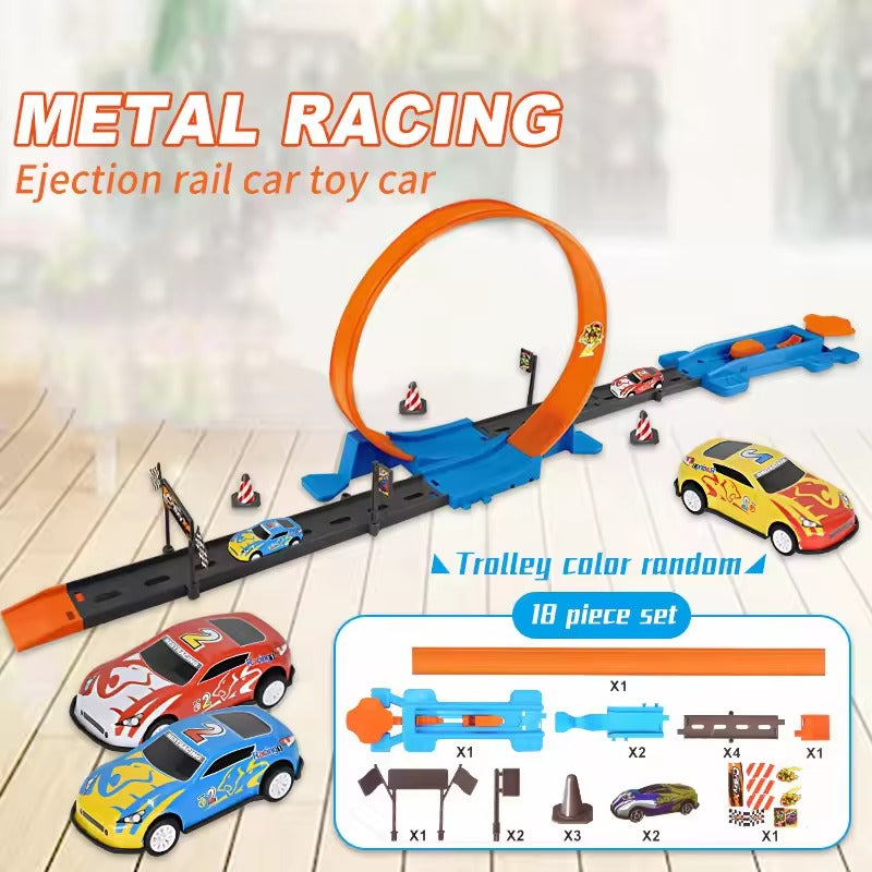 Hot Stunt Double Car Racing Track, DIY Assembly Rail Track Toy, Speed Racing & Logic Play for Kids Ages 3–8