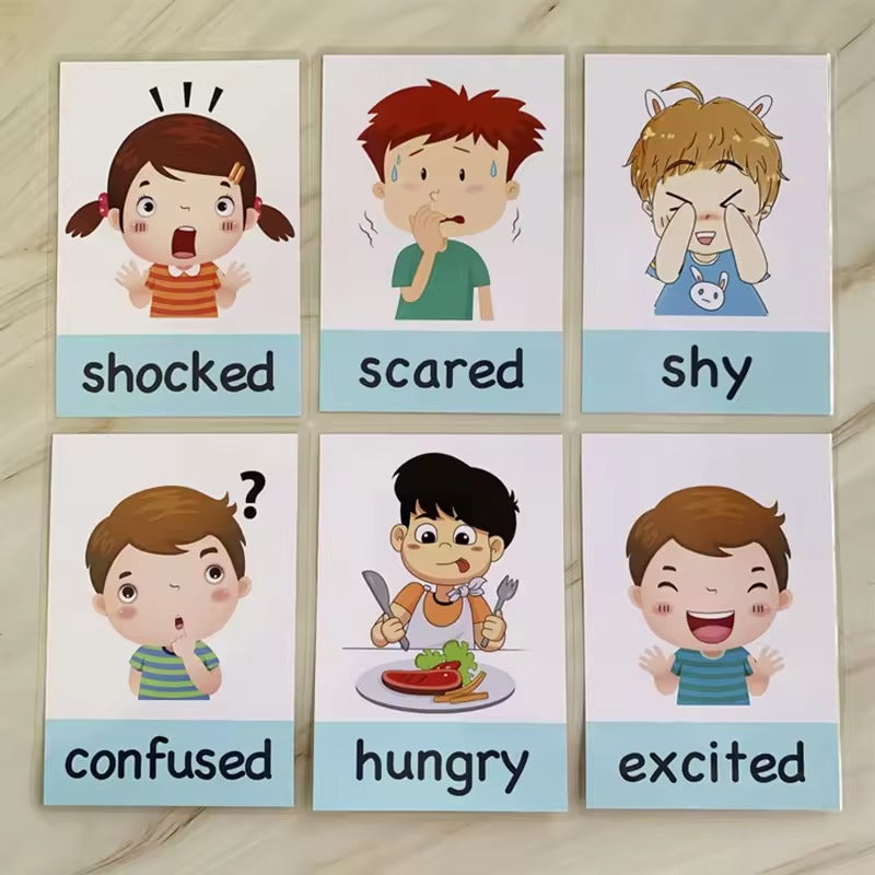 12PCS Montessori Baby Learning Flashcards – Cartoon English Flash Cards for Kids, Fun Memory Exercise Educational Game Toy