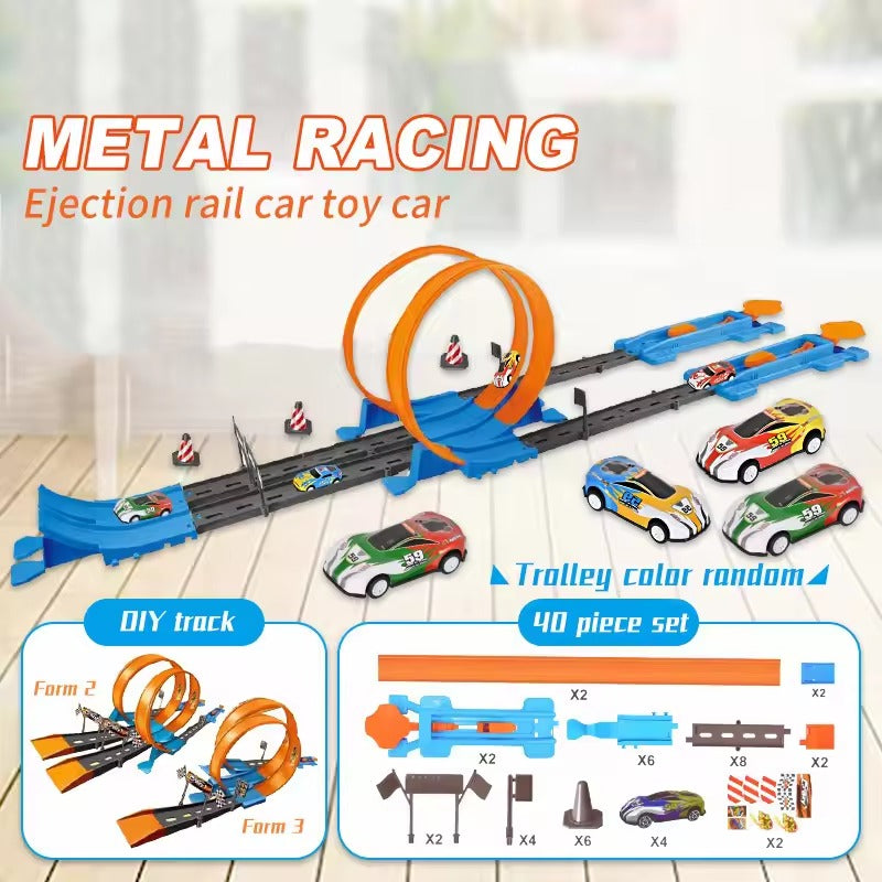 Hot Stunt Double Car Racing Track, DIY Assembly Rail Track Toy, Speed Racing & Logic Play for Kids Ages 3–8