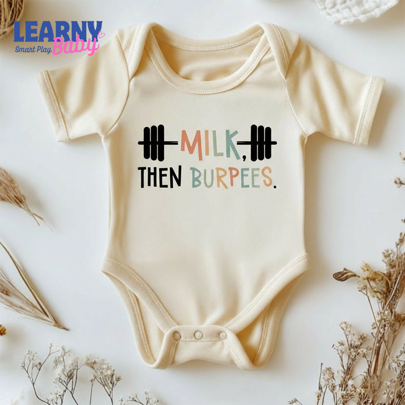Milk Then Burpees Baby Onesie, Funny Baby Bodysuit, Baby Shower Gift, Newborn Baby Onesie®, Cute Baby Outfit, Gym & Crossfit Baby Bodysuit