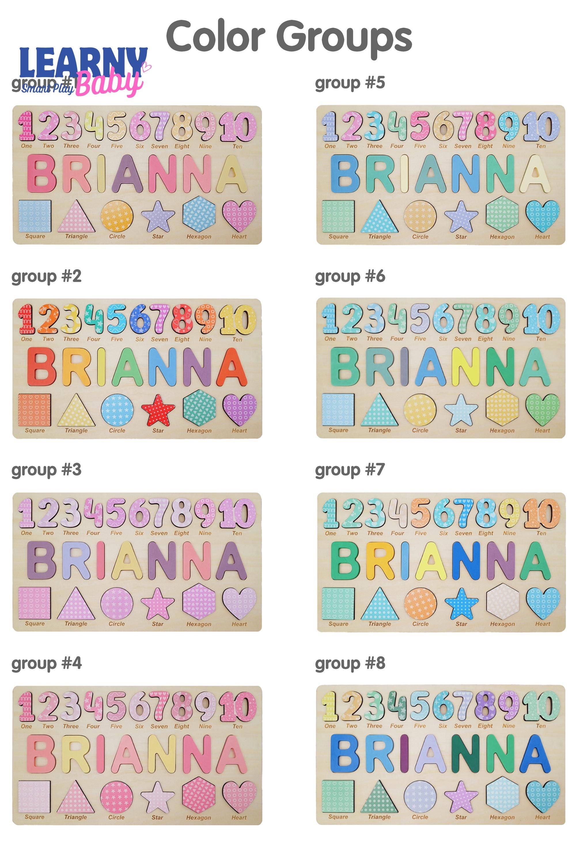 Personalized Wooden Name Puzzle Gift for Boys & Girls, Custom Baby Gifts Name Puzzle with Numbers, Geometry Shapes, Free Back Engraving BBLB11