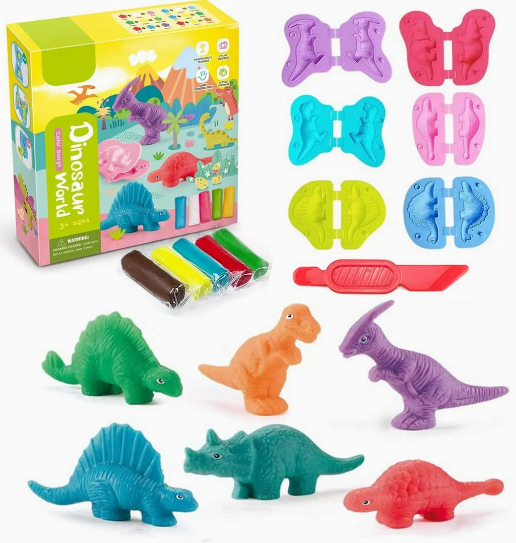 Dinosaur Playdough Set for Kids, Modeling Clay with 6 Dino Molds, Fine Motor & Creative Play, Ages 3–8