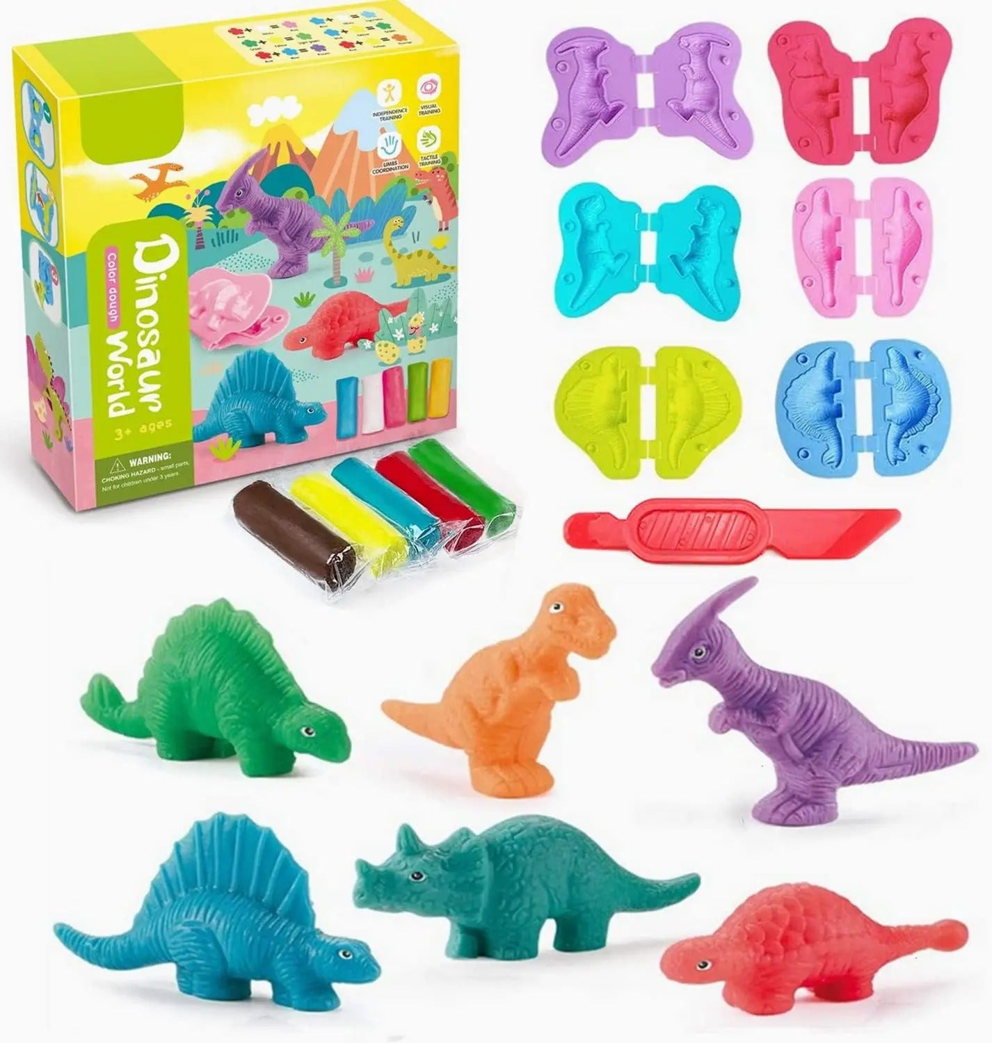 Dinosaur Playdough Set for Kids, Modeling Clay with 6 Dino Molds, Fine Motor & Creative Play, Ages 3–8