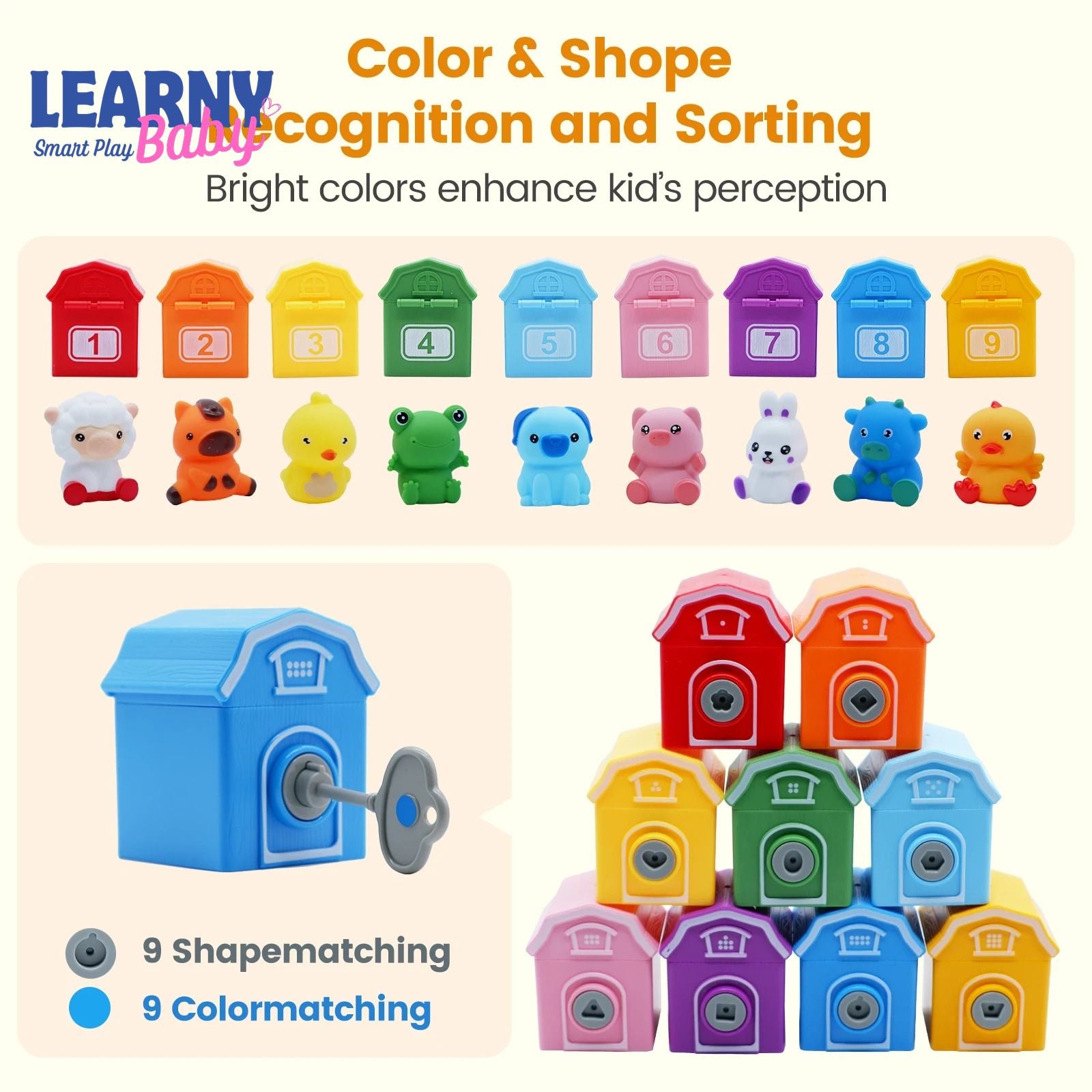 Montessori Color Sorting Train Toy for Toddlers, Farm Animal Counting & Matching Game, Fine Motor Skills Learning Toy, Preschool Educational Gift
