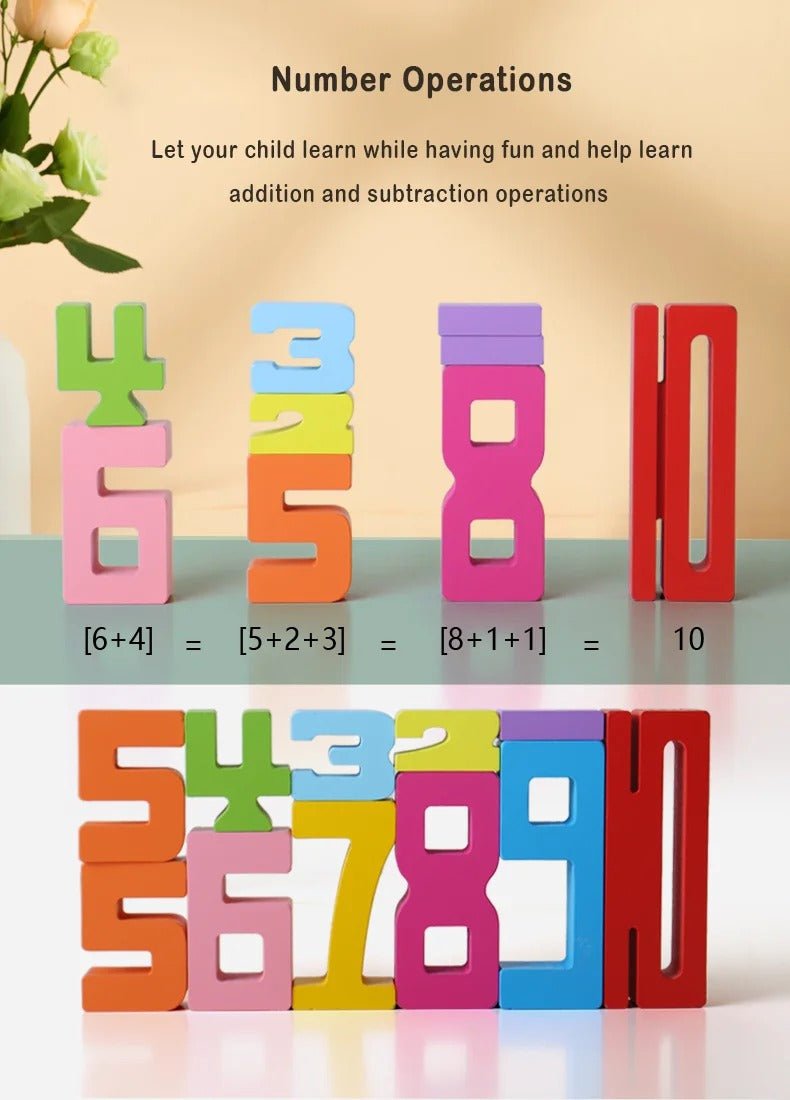 Montessori Wooden Number Blocks Puzzle – Stacking & Logic Brain Teaser Toy | Early Learning & Fine Motor Skills, Ages 2–5