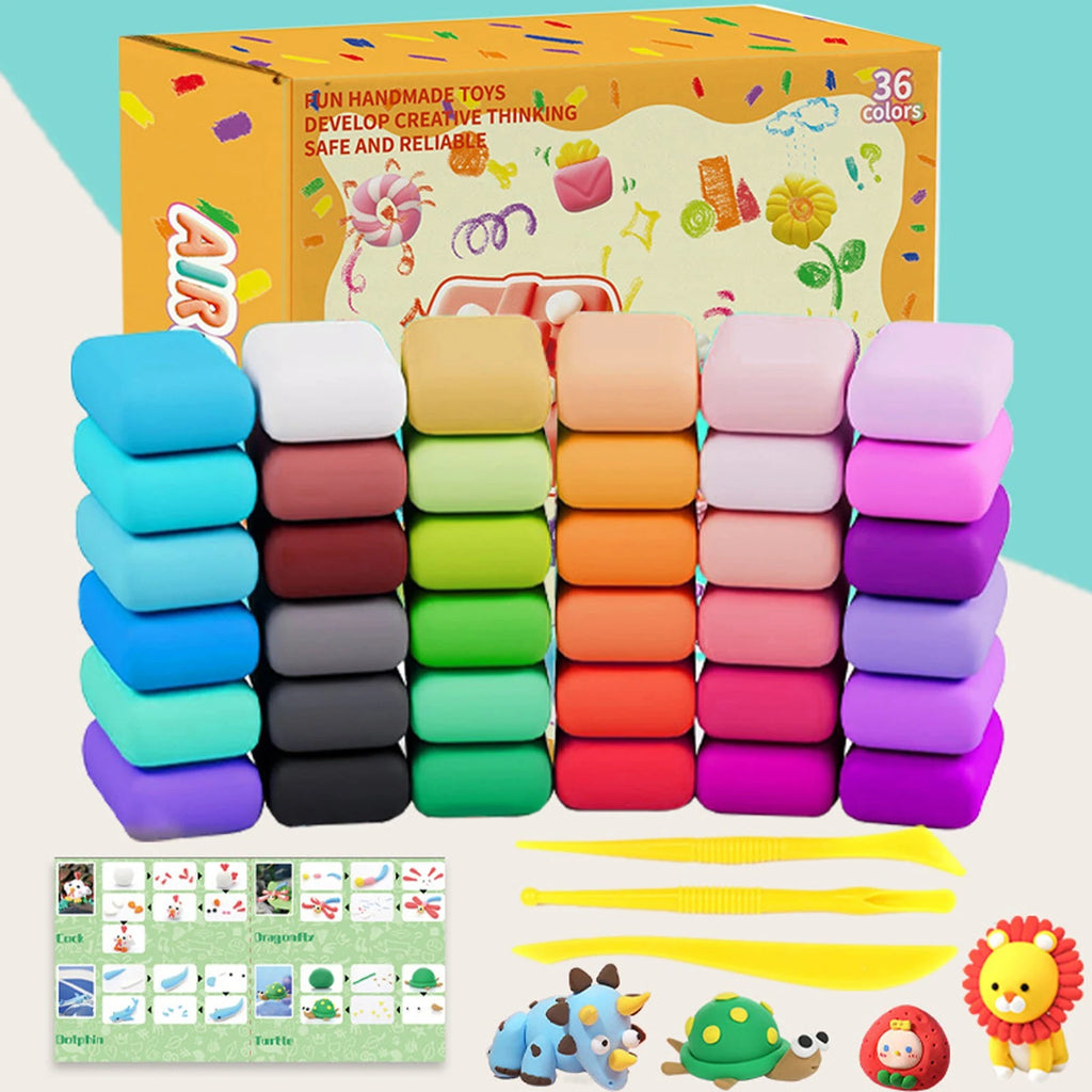 36-Color Air Dry Clay Kit for Kids, 3D Modeling & Creative Sculpting Set, Non-Toxic DIY Craft, Ages 4–9