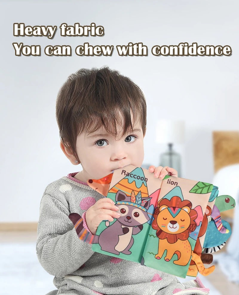 Waterproof Montessori Soft Baby Cloth Book with 3D Animals, Cognitive Sensory Fabric Book for Infants, Early Learning Educational Toy for Toddlers LBBB04