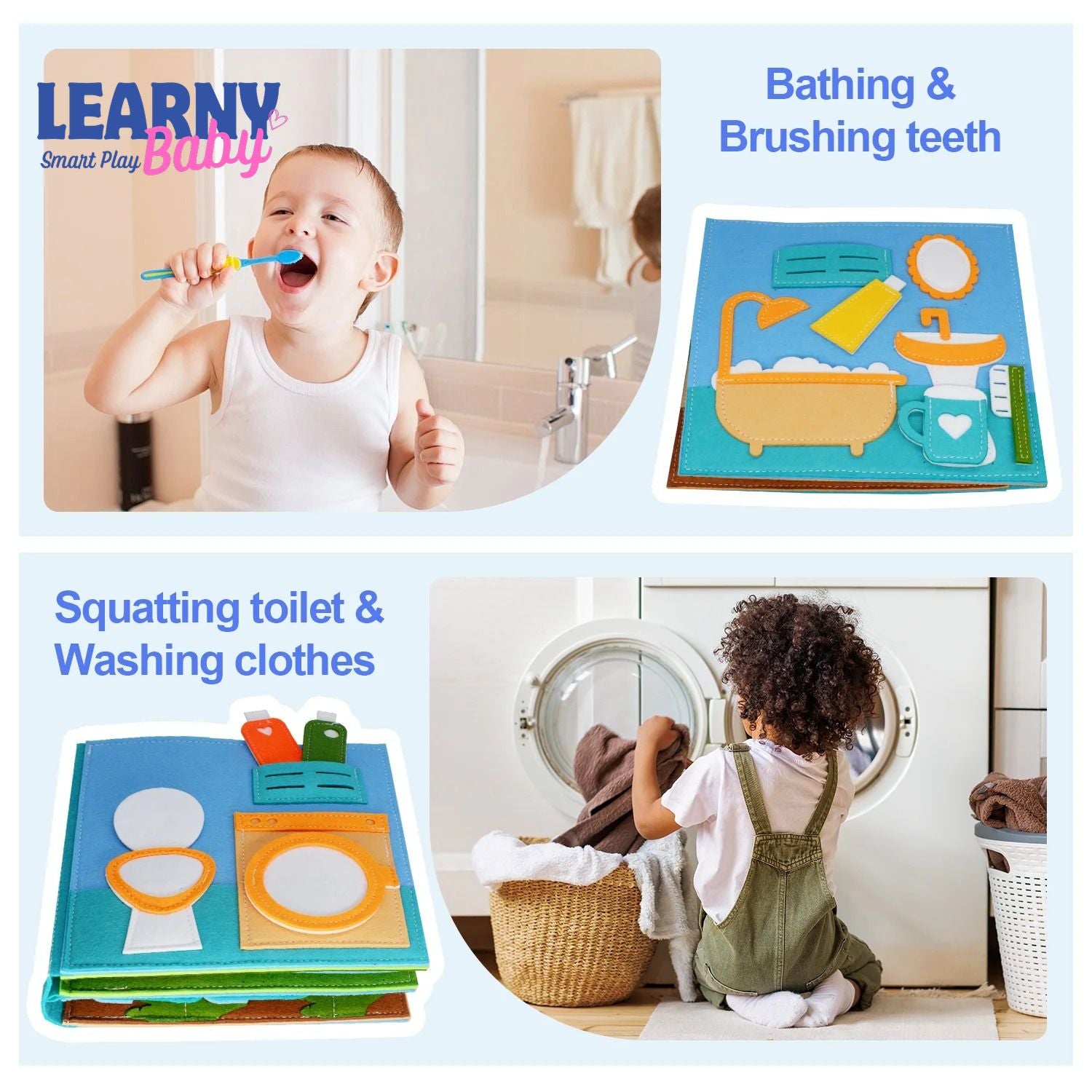 Montessori Busy Book for Toddlers, Quiet Book Pretend Play Toy, Early Learning Activity Book with Life Skills, Fine Motor Skills, Ages 1–3