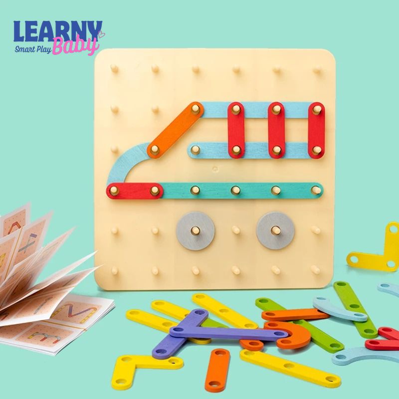 Children's Wooden Creative Pegboard Toy – Geometric Column Set, Nail Board Construction Puzzle, Montessori Sensory Development – Age 3-6