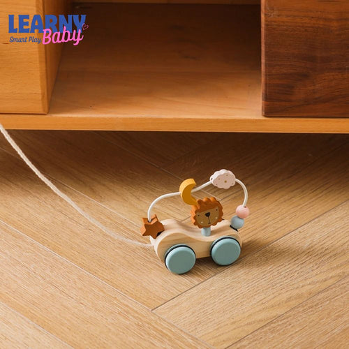 Montessori Wooden Pull-Along Trailer Toy with Colorful Building Blocks – Multi-Function Baby Learning Gift