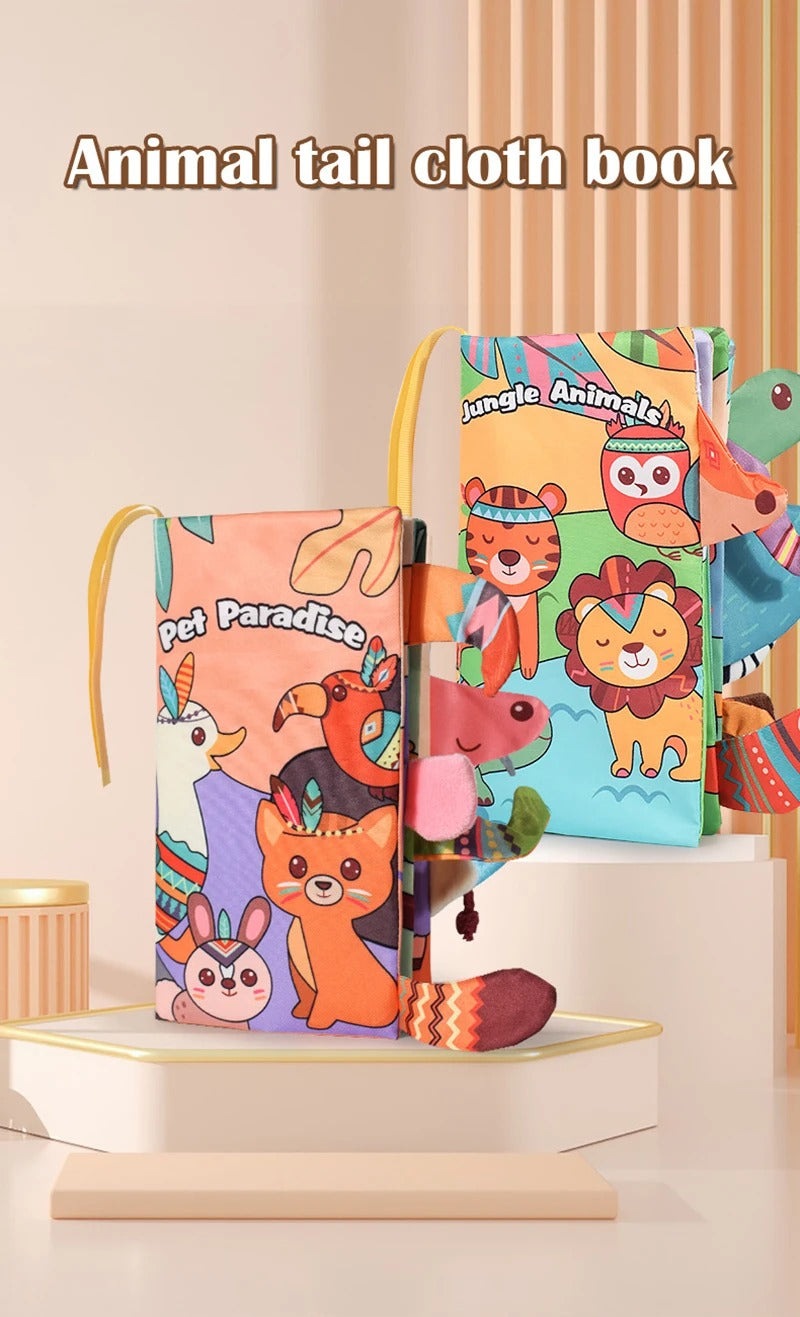 Waterproof Montessori Soft Baby Cloth Book with 3D Animals, Cognitive Sensory Fabric Book for Infants, Early Learning Educational Toy for Toddlers LBBB04