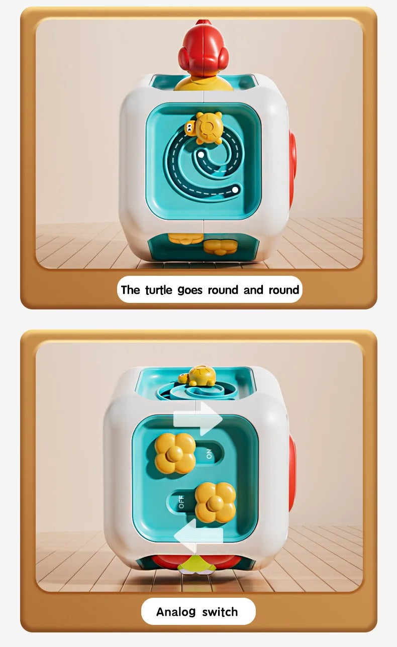 Baby Busy Board Cube Sensory Toy – Educational Toddler Learning Activity Box with Locks, Fine Motor Skills Travel Toy