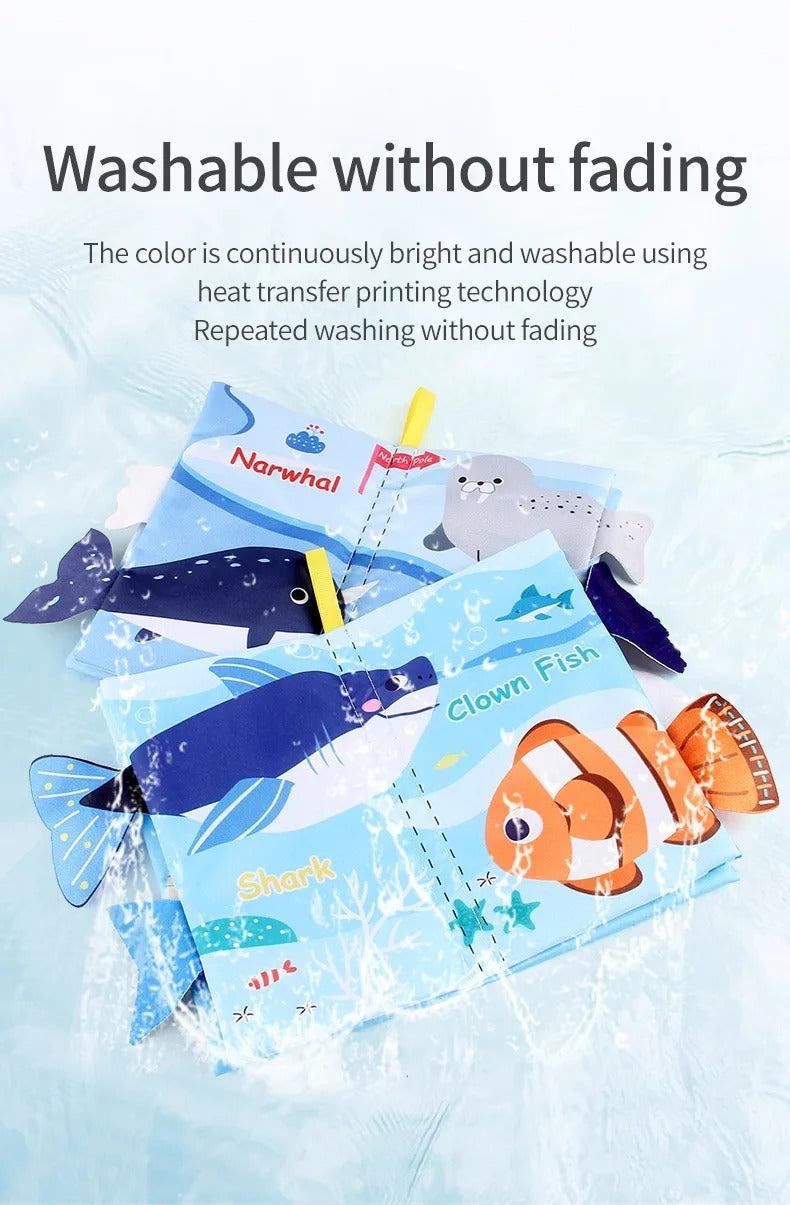 Baby Cloth Book with Cartoon Animal Tails, Ringed Soft Sensory Book for Infants 0–12 Months, Montessori Early Learning Toy, Educational Crinkle Baby Book Gift LBBB03