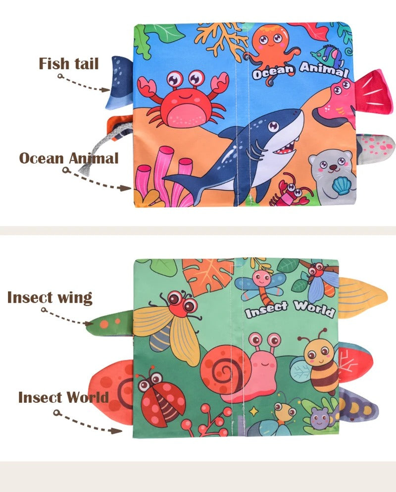 Waterproof Montessori Soft Baby Cloth Book with 3D Animals, Cognitive Sensory Fabric Book for Infants, Early Learning Educational Toy for Toddlers LBBB04