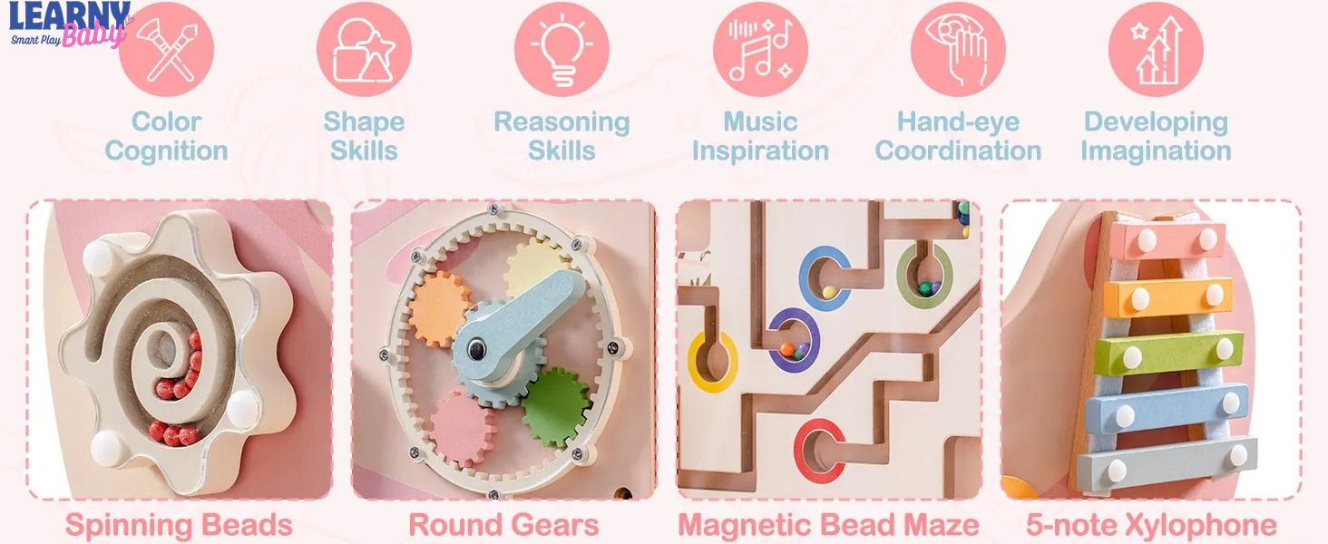 Montessori Wooden Busy Board Wall-Mounted Activity Center – Educational Learning Toy with Gears & Maze for Kids