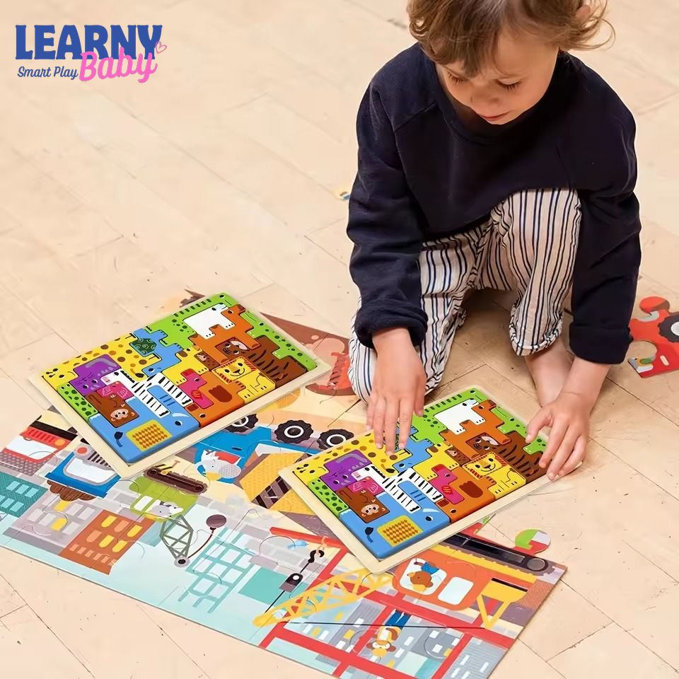 Wooden Animal Tangram Puzzle for Kids, Montessori Logic Puzzle Board, Educational Brain Teaser Toy, Colorful Shape Puzzle, Preschool Learning Gift