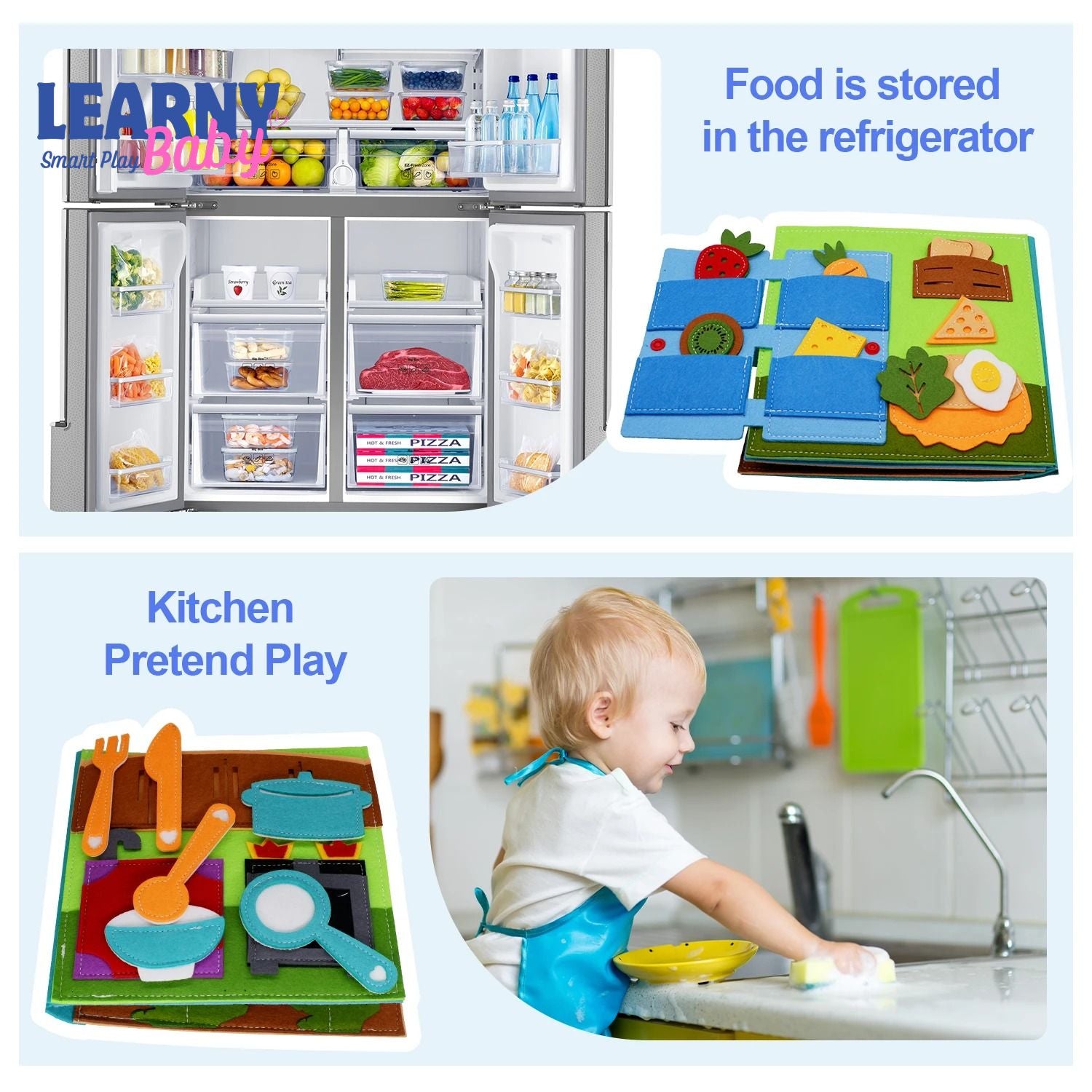 Montessori Busy Book for Toddlers, Quiet Book Pretend Play Toy, Early Learning Activity Book with Life Skills, Fine Motor Skills, Ages 1–3