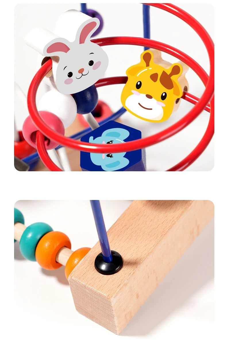 Wooden Bead Maze Toy for Toddlers – Colorful Animals, Fruits & Shapes Educational Counting Learning Toy, Classic Gift for Kids Ages 2-4