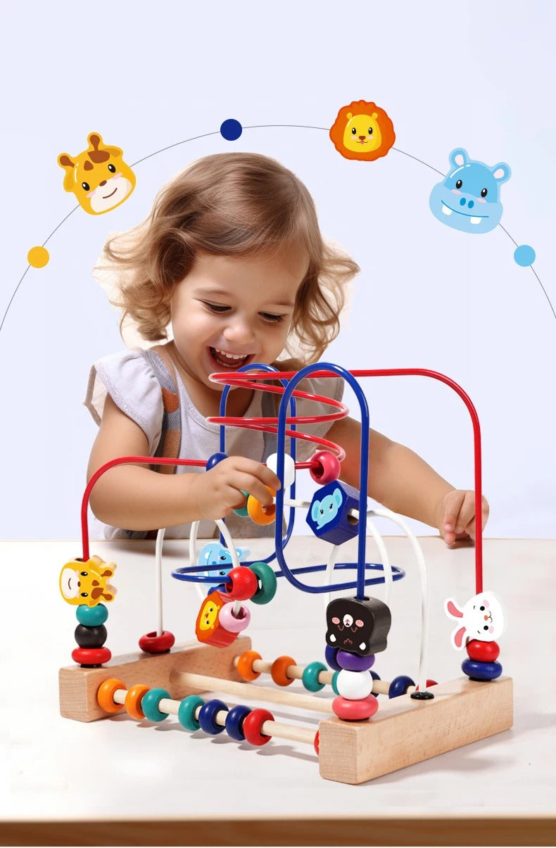 Wooden Bead Maze Toy for Toddlers – Colorful Animals, Fruits & Shapes Educational Counting Learning Toy, Classic Gift for Kids Ages 2-4