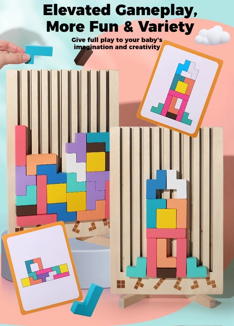 3D Wooden Puzzle Blocks for Kids - Building Block Puzzle Game, Logic Training Toy, Parent-Child Interactive Fun for Ages 3+