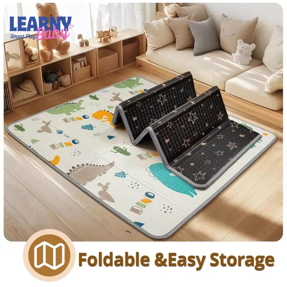 Foldable Baby Play Mat,  0.6in Thick Waterproof Playmats for Babies and Toddlers Kids, Safe Foam Playmat for Tummy Time