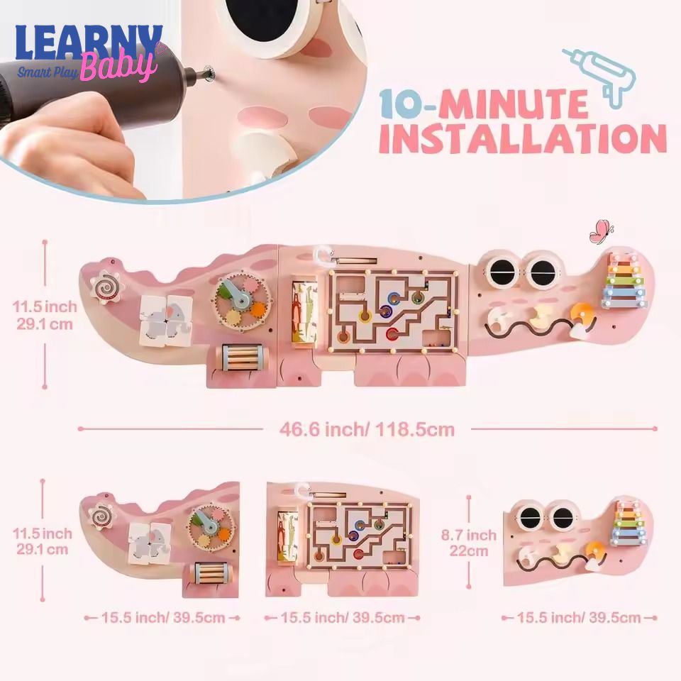 Montessori Wooden Busy Board Wall-Mounted Activity Center – Educational Learning Toy with Gears & Maze for Kids