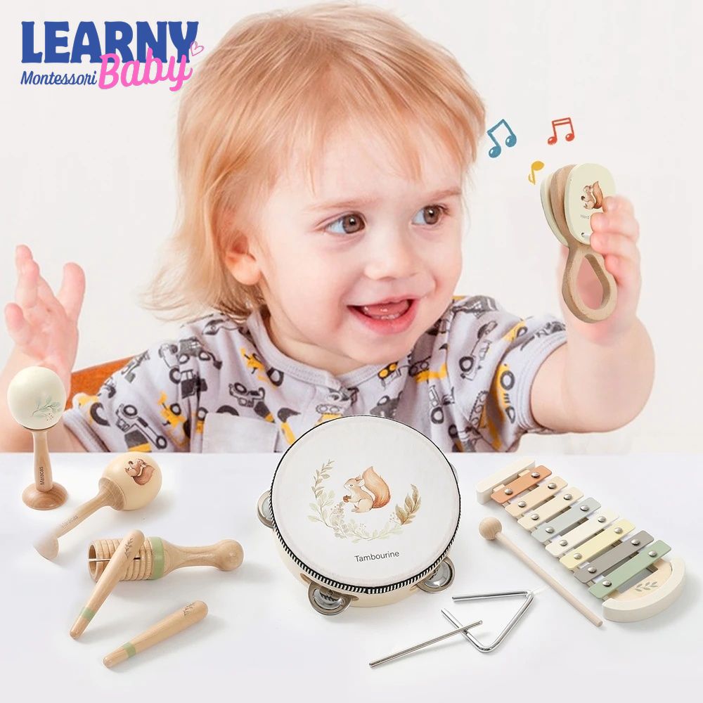 Montessori Wooden Musical Instrument Set for Babies, Drum and Xylophone Music Toy, Early Learning Sensory Toy for Toddlers