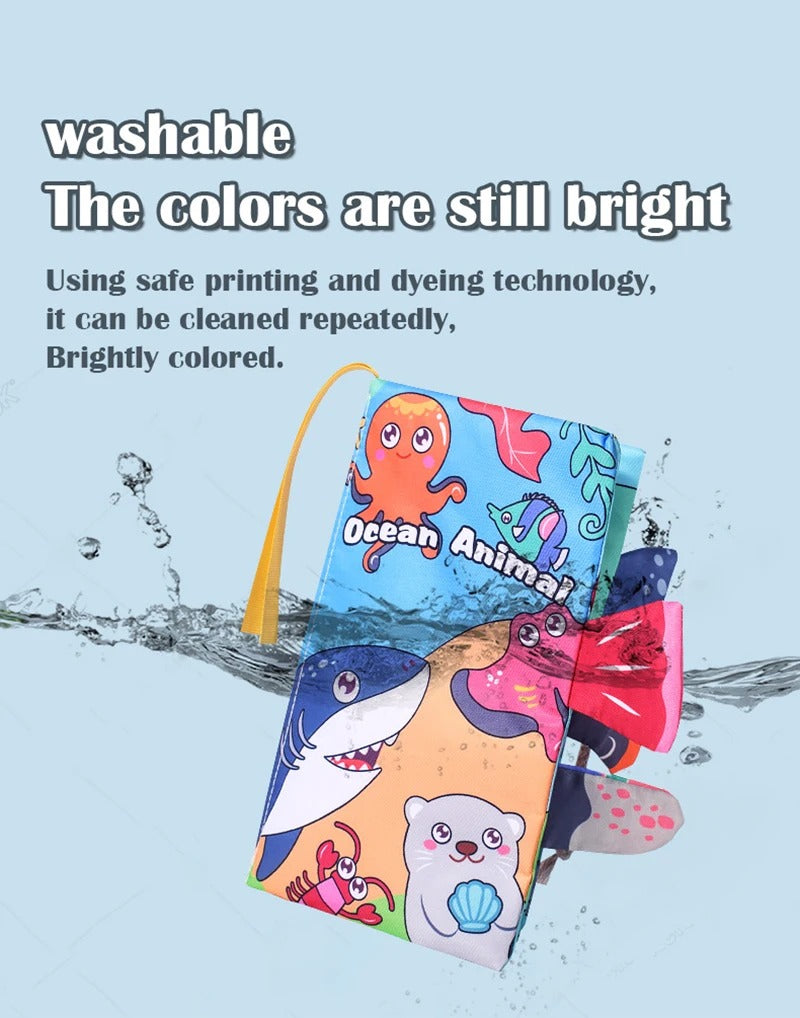 Waterproof Montessori Soft Baby Cloth Book with 3D Animals, Cognitive Sensory Fabric Book for Infants, Early Learning Educational Toy for Toddlers LBBB04