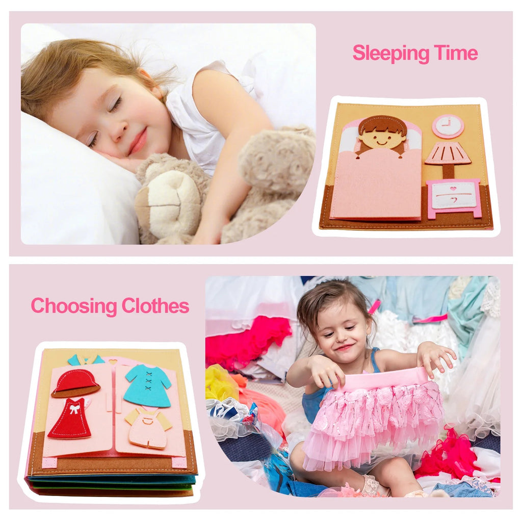 Dollhouse Felt Quiet Book for Toddlers – Daily Routine Busy Book, Montessori Soft Activity Book for Kids