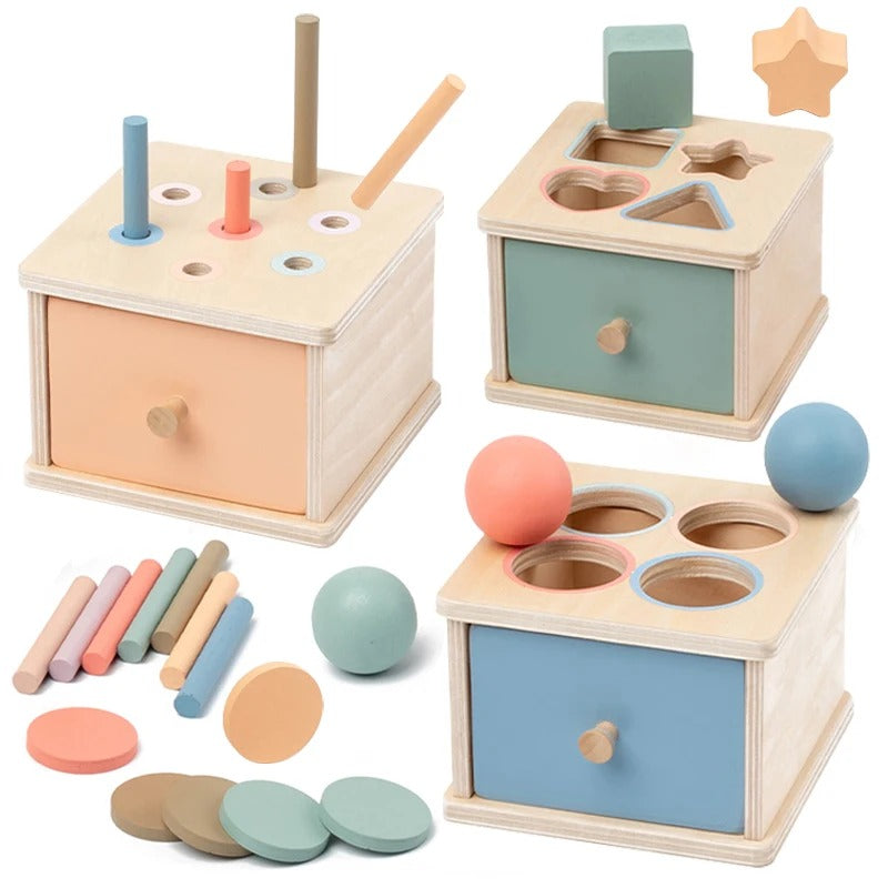 Montessori Wooden Color & Shape Sorting Drawer Box Toy – Busy Board Matching & Fine Motor Skills | Ages 2–5