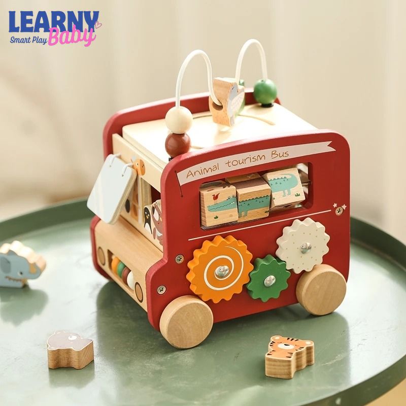 Montessori 5-in-1 Wooden Busy Box Toy for Babies 0–12 Months – Sensory & Early Learning Educational Gift