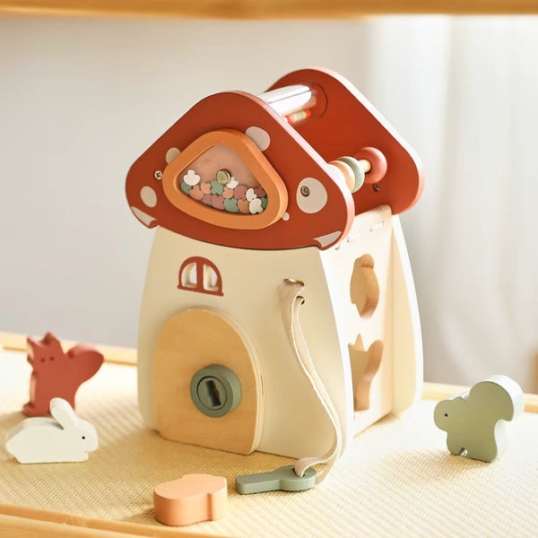 Baby Wooden Block Educational Wooden Building Block Mix Puzzle Toys Mushroom Five in One Table Toys Multifunctional Busy Toys