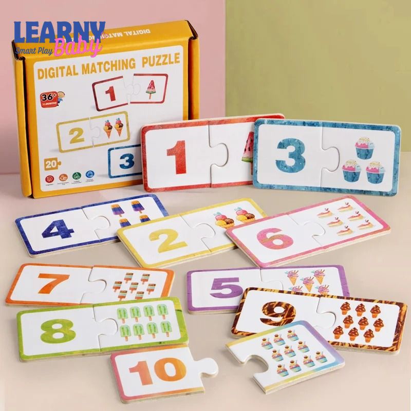 Wooden Number Matching Puzzle for Kids 3+, Montessori Early Education Toy, Digital Pattern Thicken Blocks, Perfect Baby Gift for Festivals