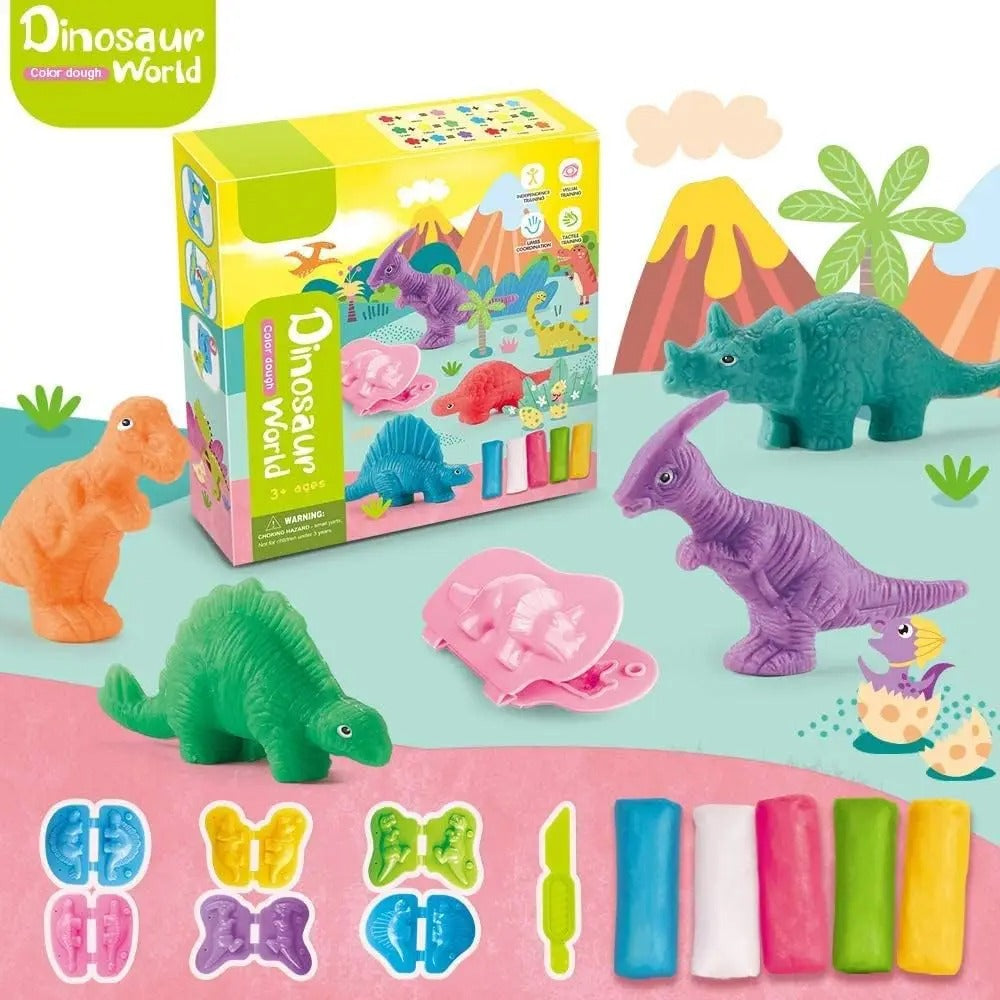 Dinosaur Playdough Set for Kids, Modeling Clay with 6 Dino Molds, Fine Motor & Creative Play, Ages 3–8