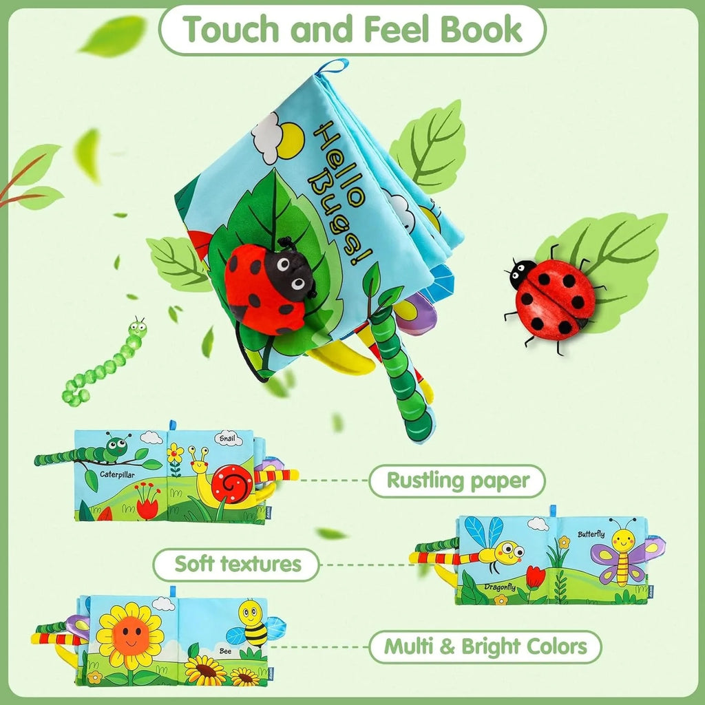 Soft Crinkle Baby Cloth Book with Marine Animal Tails, Montessori Sensory Tummy Time Toy, High Contrast Hanging Stroller Book for Infants 0–18 Months LBBB06