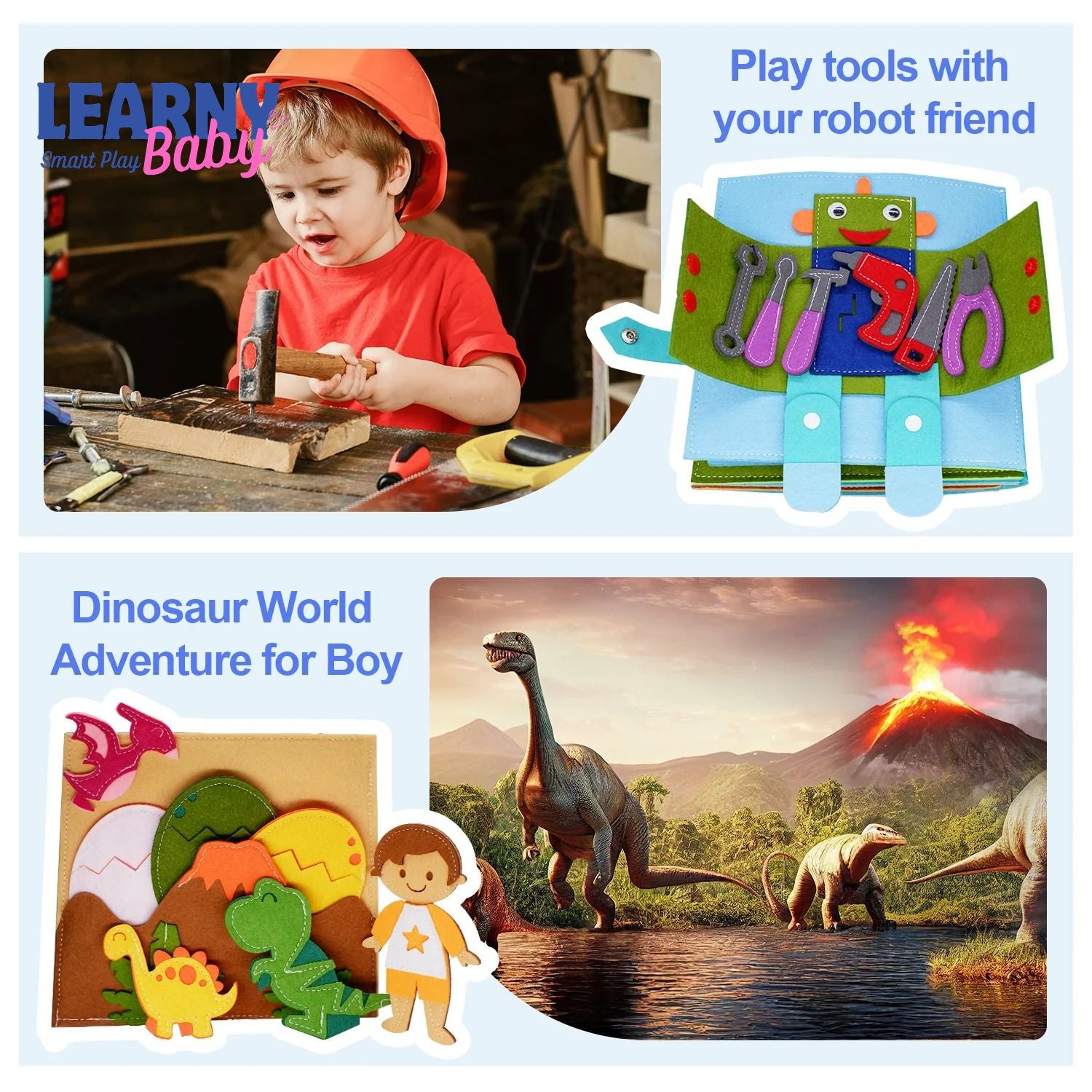 Montessori Busy Book for Toddlers, Quiet Book Pretend Play Toy, Early Learning Activity Book with Life Skills, Fine Motor Skills, Ages 1–3