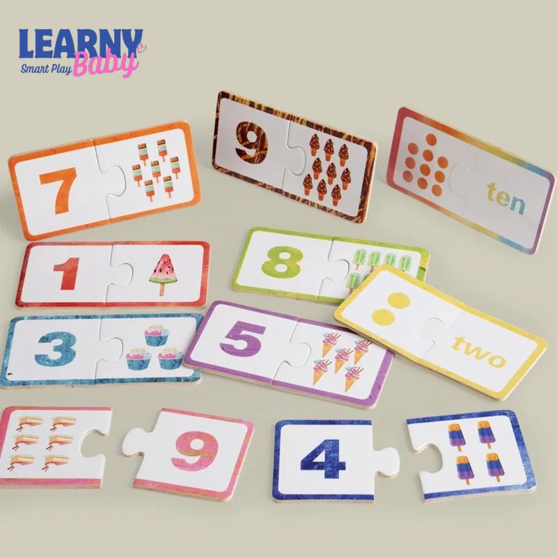 Wooden Number Matching Puzzle for Kids 3+, Montessori Early Education Toy, Digital Pattern Thicken Blocks, Perfect Baby Gift for Festivals