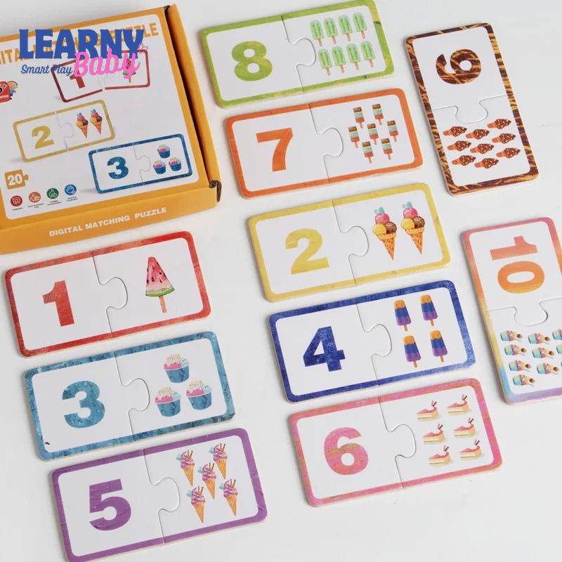 Wooden Number Matching Puzzle for Kids 3+, Montessori Early Education Toy, Digital Pattern Thicken Blocks, Perfect Baby Gift for Festivals