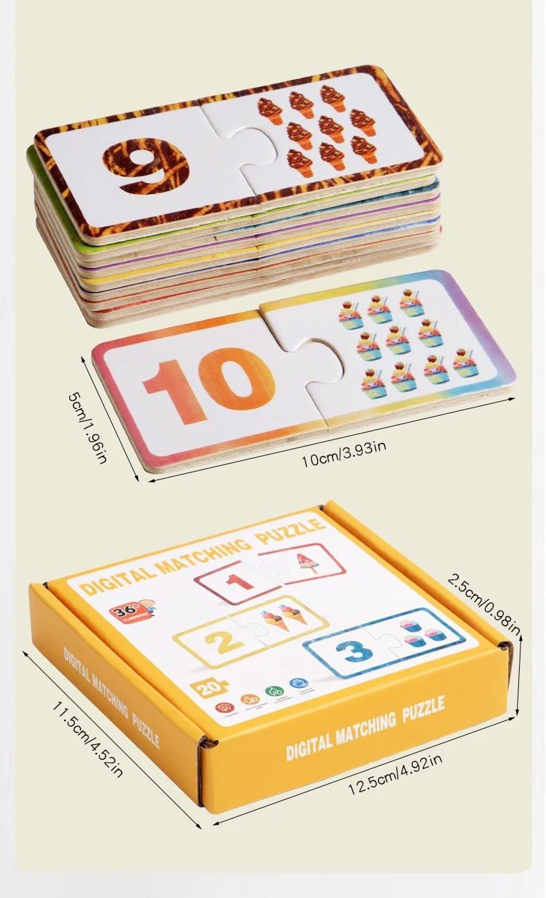 Wooden Number Matching Puzzle for Kids 3+, Montessori Early Education Toy, Digital Pattern Thicken Blocks, Perfect Baby Gift for Festivals