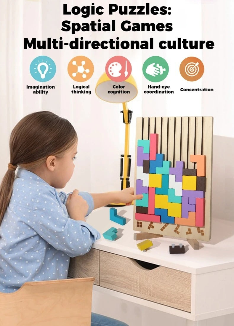 3D Wooden Puzzle Blocks for Kids - Building Block Puzzle Game, Logic Training Toy, Parent-Child Interactive Fun for Ages 3+