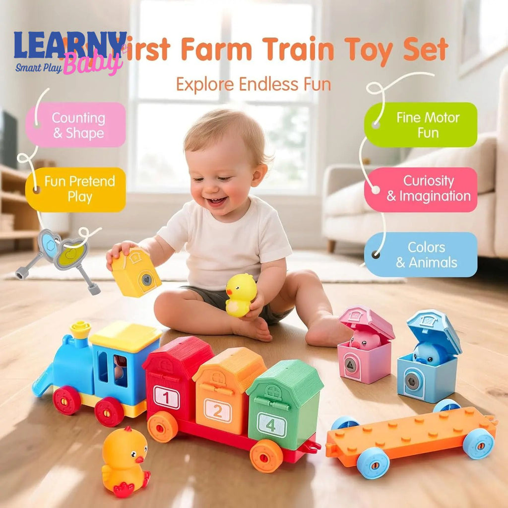 Montessori Color Sorting Train Toy for Toddlers, Farm Animal Counting & Matching Game, Fine Motor Skills Learning Toy, Preschool Educational Gift