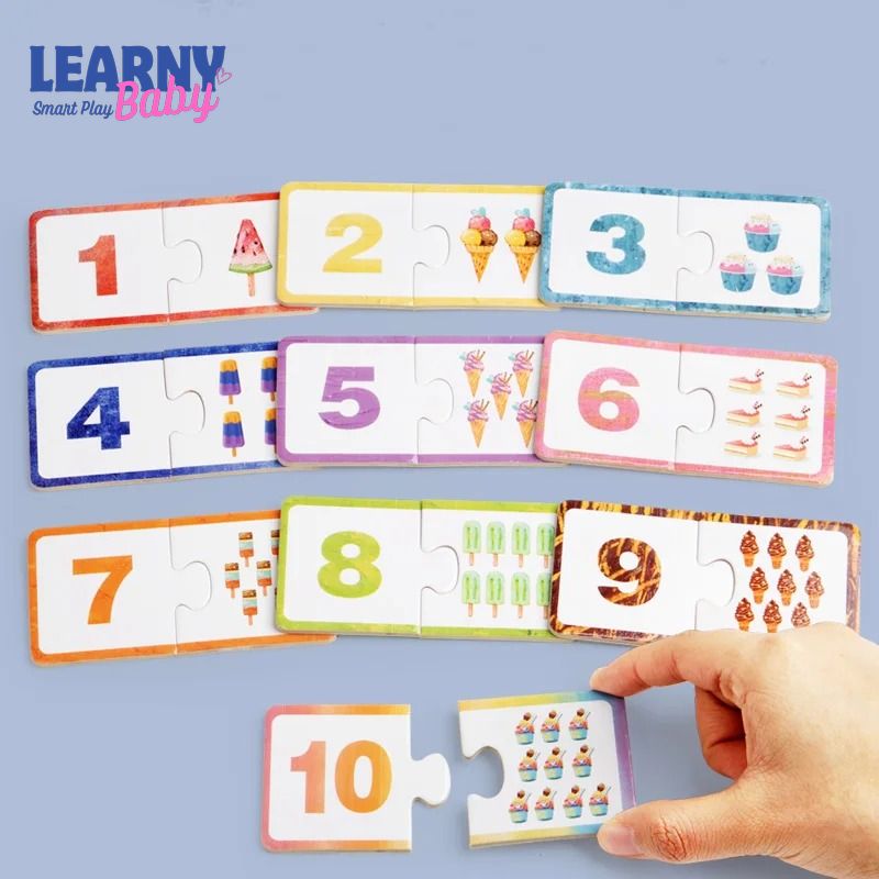 Wooden Number Matching Puzzle for Kids 3+, Montessori Early Education Toy, Digital Pattern Thicken Blocks, Perfect Baby Gift for Festivals