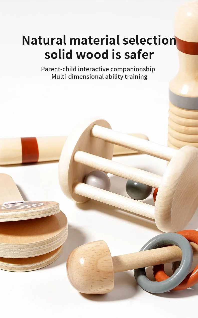 Baby Handheld Bell Musical Toy, Montessori Wooden Gripping Percussion Instrument, Early Music & Fine Motor Skills, Ages 6M–3Y