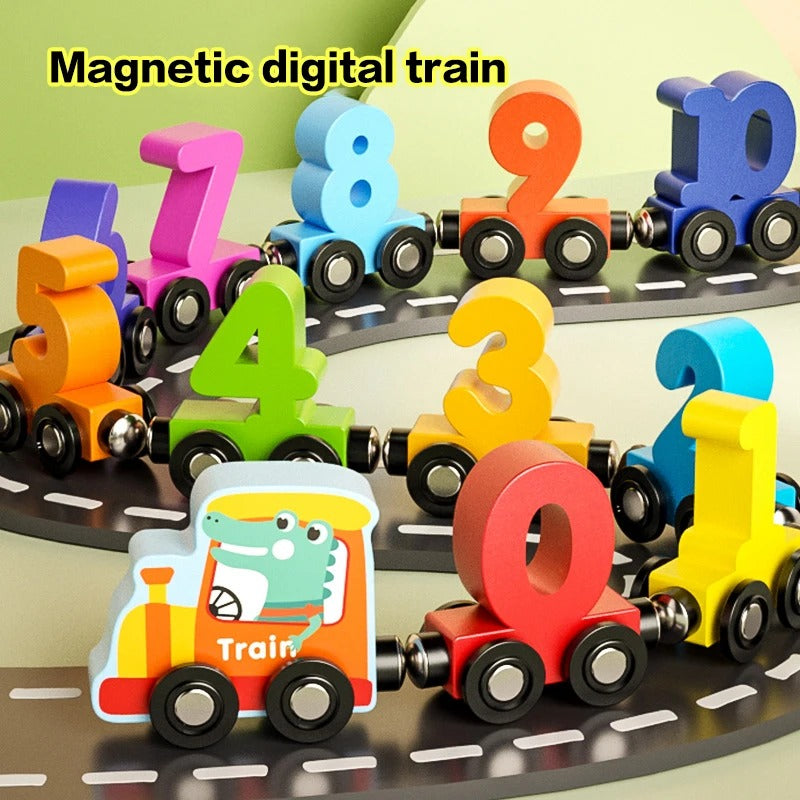 Montessori Wooden Magnetic Number Train Toy for Kids, Counting Learning Train Set, Educational Math Toy, Preschool Number Recognition Toy