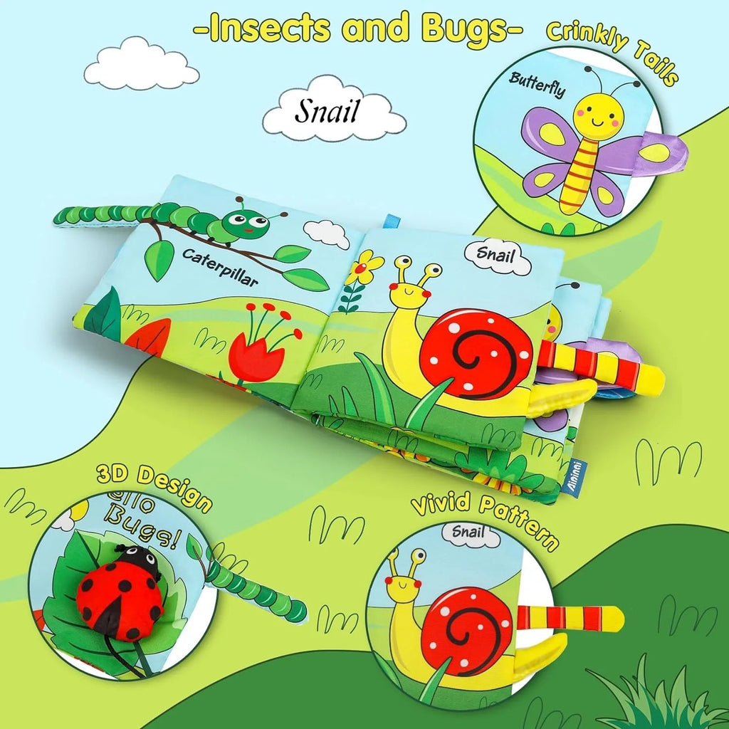 Soft Crinkle Baby Cloth Book with Marine Animal Tails, Montessori Sensory Tummy Time Toy, High Contrast Hanging Stroller Book for Infants 0–18 Months LBBB06