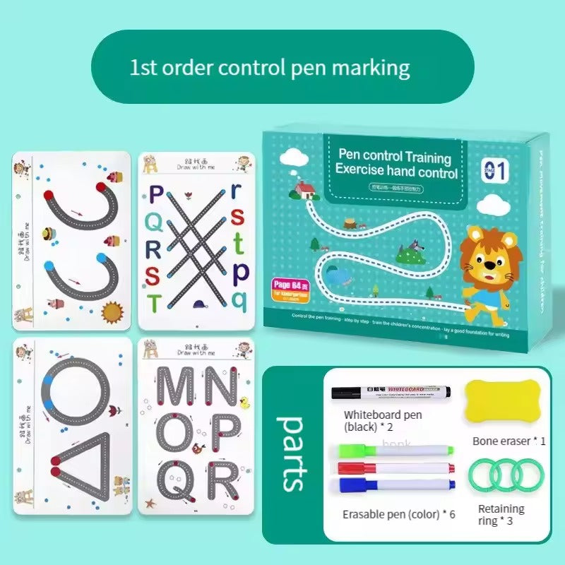 Montessori Stroke Line, Letter & Number Practice Copybook with Erasable Pens (Ages 3–6)