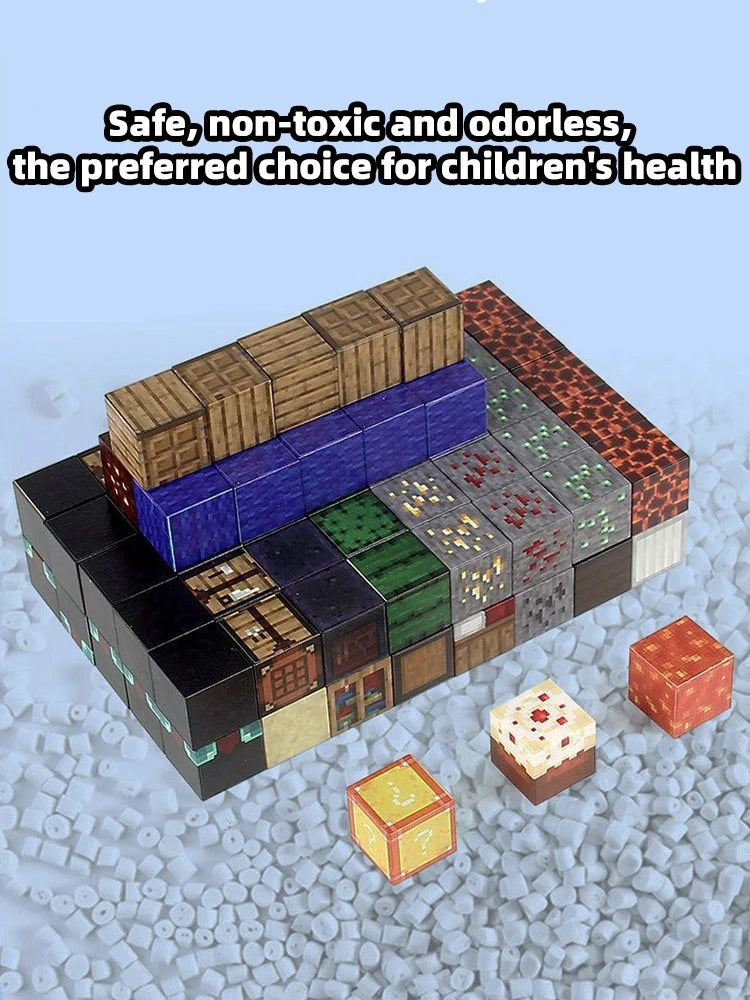 Magnetic Building Blocks Montessori STEM Toy – DIY Magnet Cube Set (Mine World Style) | Creative Construction for Kids Ages 3–8