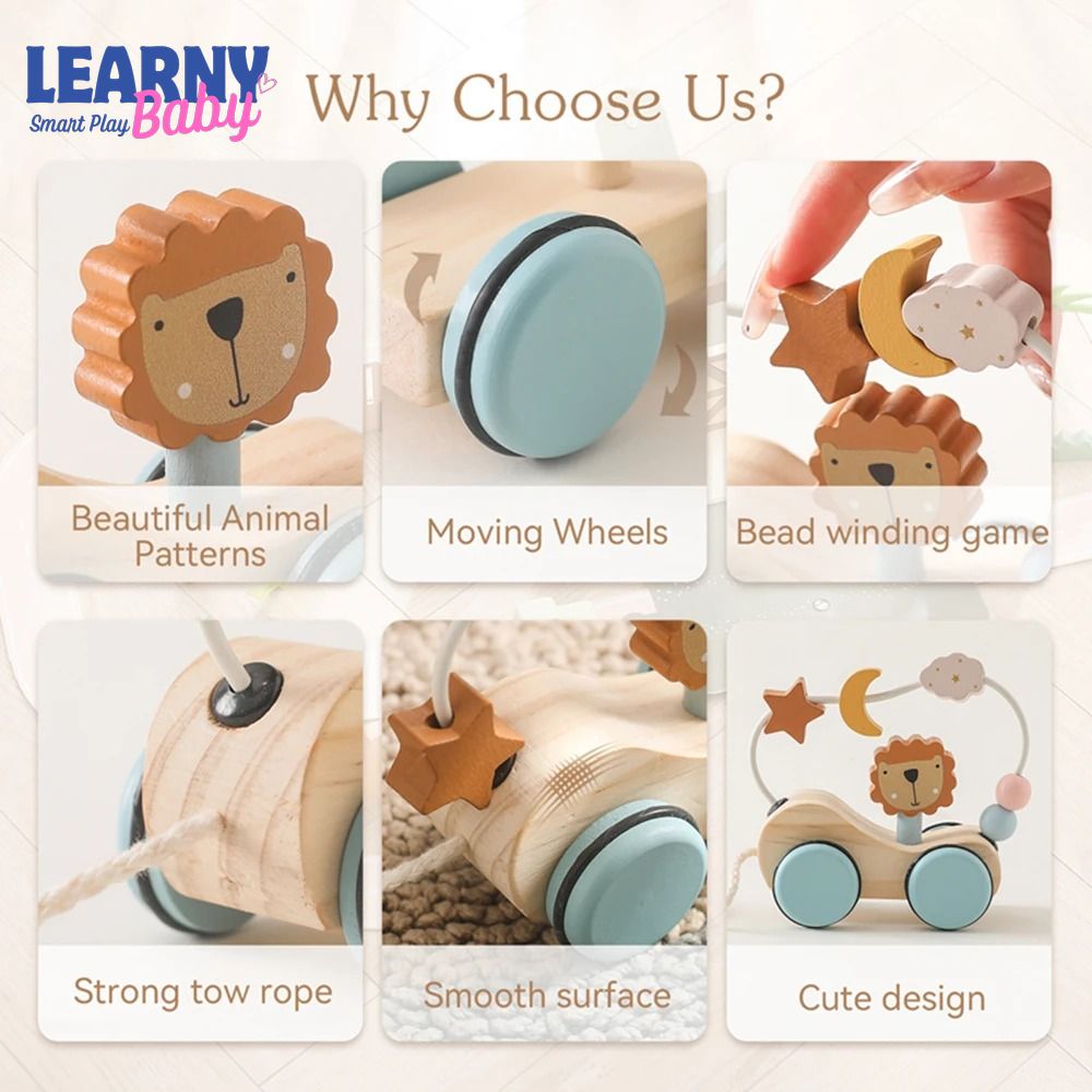 Montessori Wooden Pull-Along Trailer Toy with Colorful Building Blocks – Multi-Function Baby Learning Gift