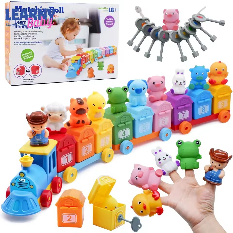 Montessori Color Sorting Train Toy for Toddlers, Farm Animal Counting & Matching Game, Fine Motor Skills Learning Toy, Preschool Educational Gift