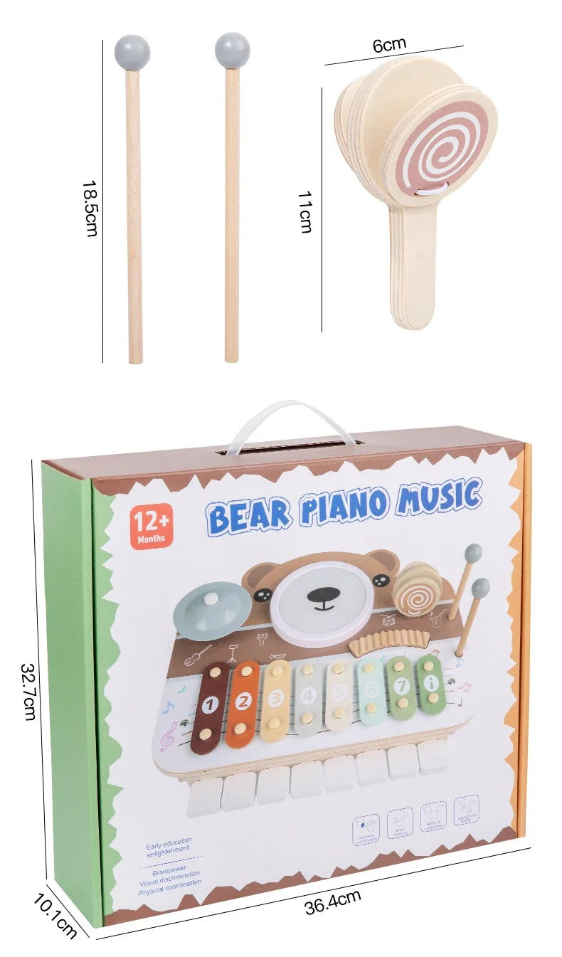 Bear Piano Percussion Station, Wooden Musical Educational Toy,For Toddlers 1–4 Years